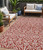 5' X 8' Red And Ivory Damask Washable Indoor Outdoor Area Rug