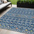 5' X 8' Navy Blue Ivory And Peach Geometric Washable Indoor Outdoor Area Rug