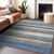 5' X 8' Denim Blue Beige And Taupe Striped Washable Indoor Outdoor Area Rug