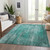 3' X 5' Teal Blue Aqua And Gray Striped Washable Indoor Outdoor Area Rug