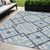 5' X 8' Sky Blue Navy Blue And Ivory Geometric Washable Indoor Outdoor Area Rug