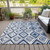 5' X 8' Navy Blue And Ivory Geometric Washable Indoor Outdoor Area Rug Transitional Style - Navy Blue, Ivory Color