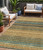 5' X 8' Wheat Brown And Teal Blue Striped Washable Indoor Outdoor Area Rug