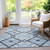 3' X 5' Sky Blue Navy Blue And Ivory Geometric Washable Indoor Outdoor Area Rug