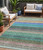 5' X 8' Sage Teal Blue And Tan Striped Washable Indoor Outdoor Area Rug