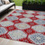 5' X 8' Red And Navy Blue Floral Washable Indoor Outdoor Area Rug