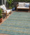 5' X 8' Teal Blue Gold And Taupe Southwestern Washable Indoor Outdoor Area Rug