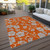 3' X 5' Orange And Gray Floral Washable Indoor Outdoor Area Rug