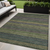 5' X 8' Olive Green Striped Washable Non Skid Indoor Outdoor Area Rug