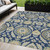 5' X 8' Navy Blue Gold And Beige Floral Washable Indoor Outdoor Area Rug