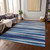 3' X 5' Navy Blue Ivory And Gray Striped Washable Indoor Outdoor Area Rug