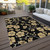 3' X 5' Black And Gold Floral Washable Indoor Outdoor Area Rug