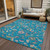 5' X 8' Teal Blue Ivory And Pink Floral Washable Indoor Outdoor Area Rug
