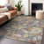 3' X 5' Gold Blue And Brown Floral Washable Indoor Outdoor Area Rug