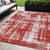 5' X 8' Red And Ivory Abstract Washable Indoor Outdoor Area Rug