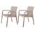Set of Two Taupe Faux Rattan Heavy Duty Plastic Outdoor Stacking Arm Chairs