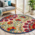 4' Navy Blue Beige Green Blue And Red Round Floral Indoor Outdoor Area Rug