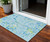 3' X 5' Sky Blue Green And Ivory Striped Washable Indoor Outdoor Area Rug