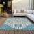 3' X 5' Teal Blue Green And Ivory Oriental Washable Indoor Outdoor Area Rug