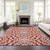 5' X 8' Red Beige And Ivory Floral Medallion Washable Indoor Outdoor Area Rug