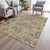 5' X 8' Gold Beige And Pale Aqua Floral Washable Indoor Outdoor Area Rug