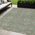 5' X 8' Artichoke Green Ivory And Coral Floral Washable Indoor Outdoor Area Rug