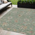 5' X 8' Artichoke Green Ivory And Coral Floral Washable Indoor Outdoor Area Rug