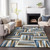 3' X 5' Navy Blue Brown And Beige Geometric Washable Indoor Outdoor Area Rug