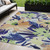 5' X 8' Navy Blue And Beige Floral Washable Indoor Outdoor Area Rug Transitional Style - Navy Blue, Beige Color
