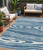 5' X 8' Navy Blue Denim Blue And Ivory Faux Bois Washable Indoor Outdoor Area Rug
