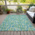 3' X 5' Turquoise Green And Ivory Abstract Washable Indoor Outdoor Area Rug