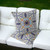 Set of Two 16" X 16" Blue and Green Blown Seam Floral Indoor Outdoor Throw Pillow