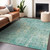 3' X 5' Teal Blue Abstract Washable Indoor Outdoor Area Rug Transitional Style - Teal Blue Color