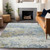 3' X 5' Blue Green And Ivory Abstract Washable Indoor Outdoor Area Rug
