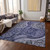 5' X 8' Navy Blue Gray And Green Floral Medallion Washable Indoor Outdoor Area Rug