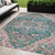5' X 8' Emerald Teal Blue And Beige Oriental Washable Indoor Outdoor Area Rug