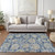 3' X 5' Navy Blue And Beige Floral Washable Indoor Outdoor Area Rug
