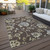 5' X 8' Chocolate Sky Blue And Artichoke Green Floral Washable Indoor Outdoor Area Rug