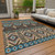5' X 8' Brown Teal Blue And Coral Aztec Washable Indoor Outdoor Area Rug