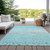 3' X 5' Aqua And Teal Blue Abstract Washable Indoor Outdoor Area Rug - Aqua, Teal Blue