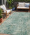 5' X 8' Teal Blue And Beige Abstract Washable Indoor Outdoor Area Rug - Teal Blue, Beige