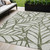 5' X 8' Olive Green And Beige Floral Washable Indoor Outdoor Area Rug