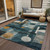 3' X 5' Teal Blue Ivory And Gold Geometric Washable Indoor Outdoor Area Rug