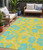 5' X 8' Yellow And Aqua Floral Washable Indoor Outdoor Area Rug