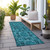 8' Runner Teal Floral Medallion Washable Non Skid Indoor Outdoor Runner Rug