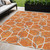 5' X 8' Orange And Ivory Geometric Washable Indoor Outdoor Area Rug Modern Style - Orange, Ivory Color