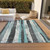 5' X 8' Teal Blue And Gray Striped Washable Indoor Outdoor Area Rug - Teal Blue, Gray