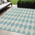5' X 8' Teal Blue And Ivory Geometric Washable Indoor Outdoor Area Rug