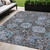 5' X 8' Chocolate And Aqua Damask Washable Indoor Outdoor Area Rug