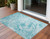 2' X 3' Teal Abstract Washable Non Skid Indoor Outdoor Area Rug Transitional Style - Teal Blue Color